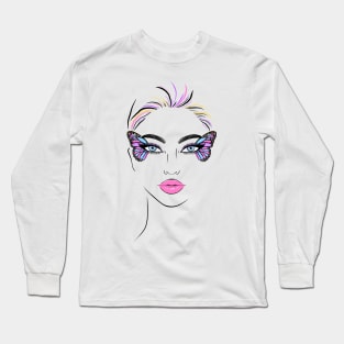 Colored sketch of a woman's face Long Sleeve T-Shirt